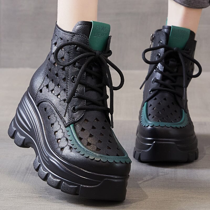 Summer Hollow Leather Casual Platform Boots