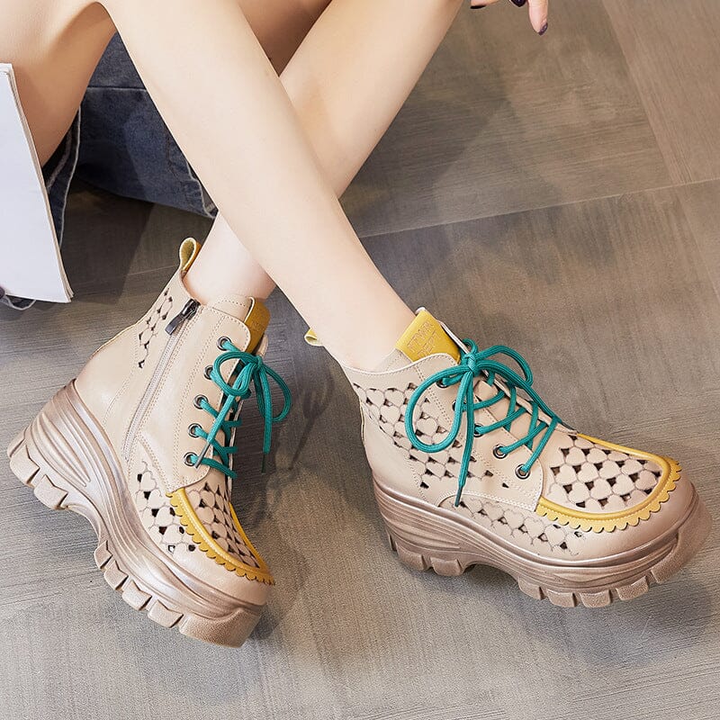 Summer Hollow Leather Casual Platform Boots