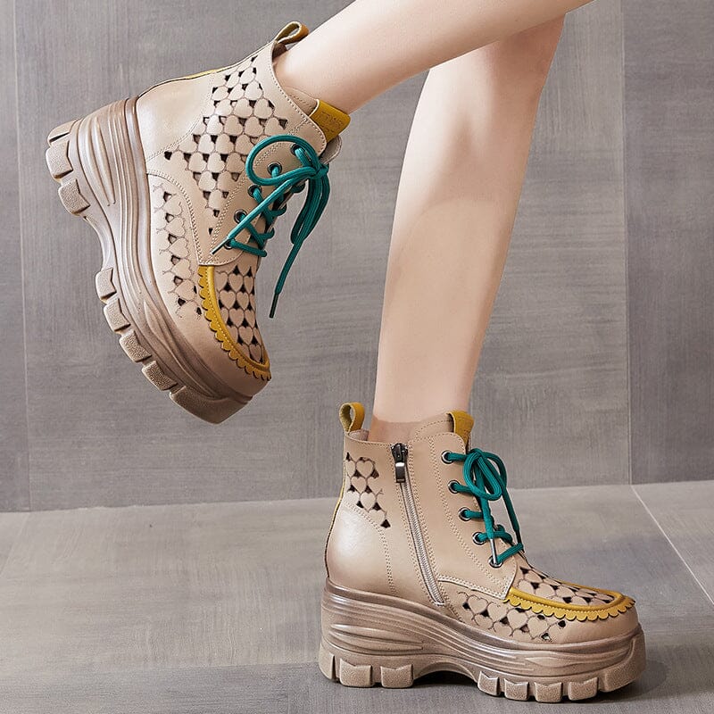 Summer Hollow Leather Casual Platform Boots