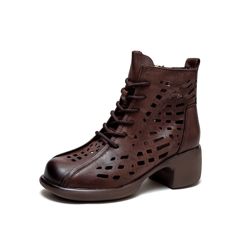 Summer Hollow Leather Chunky Lug Sole Boots