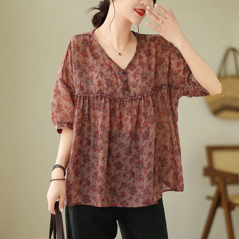 Summer Loose Casual Retro Floral Tops