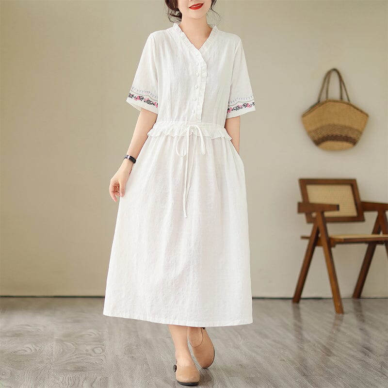 Plus Size Casual Cotton Figured Dress Short Sleeve Summer