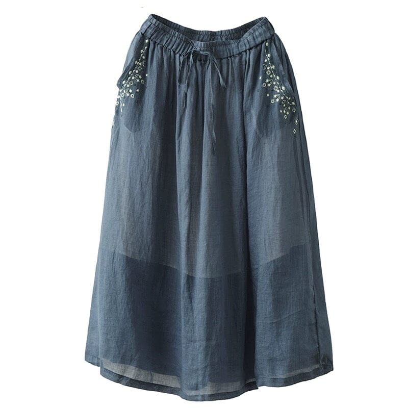 Summer Retro Casual Embroidery Linen A-Line Skirt