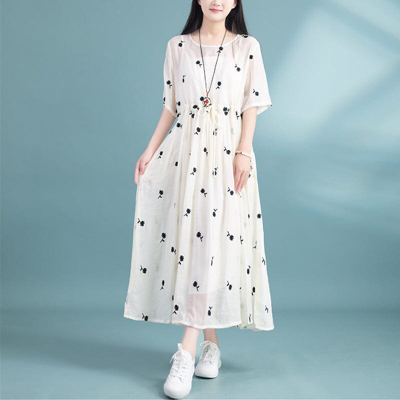 Loose Retro Casual Embroidery Dress Summer