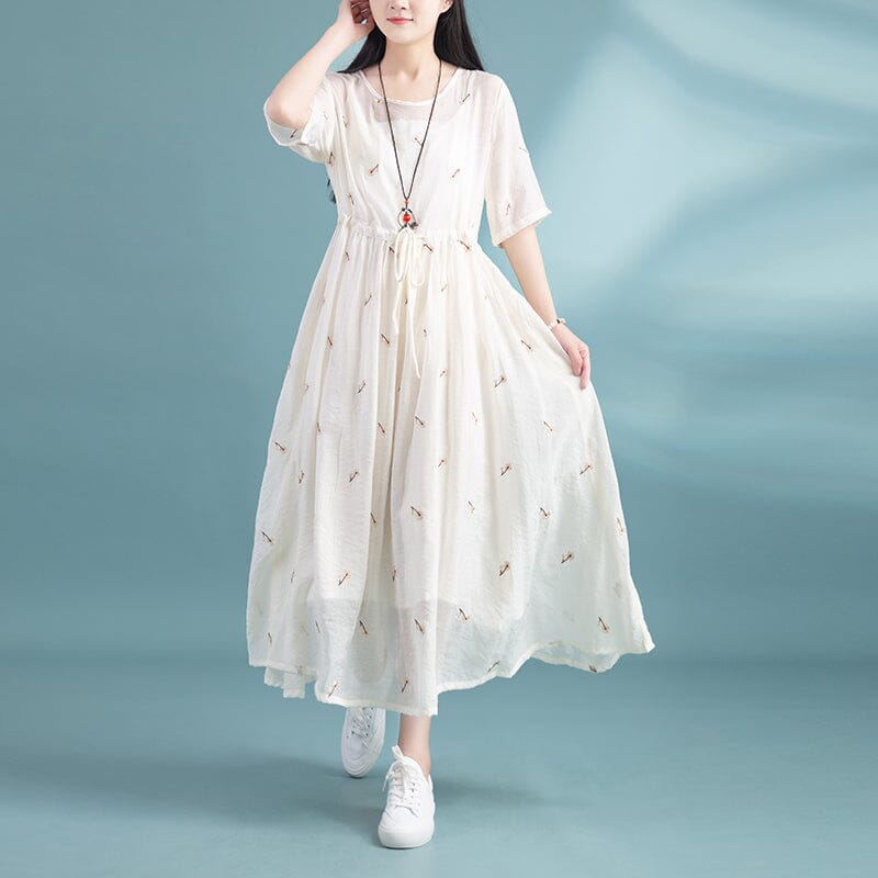 Loose Retro Casual Embroidery Dress Summer