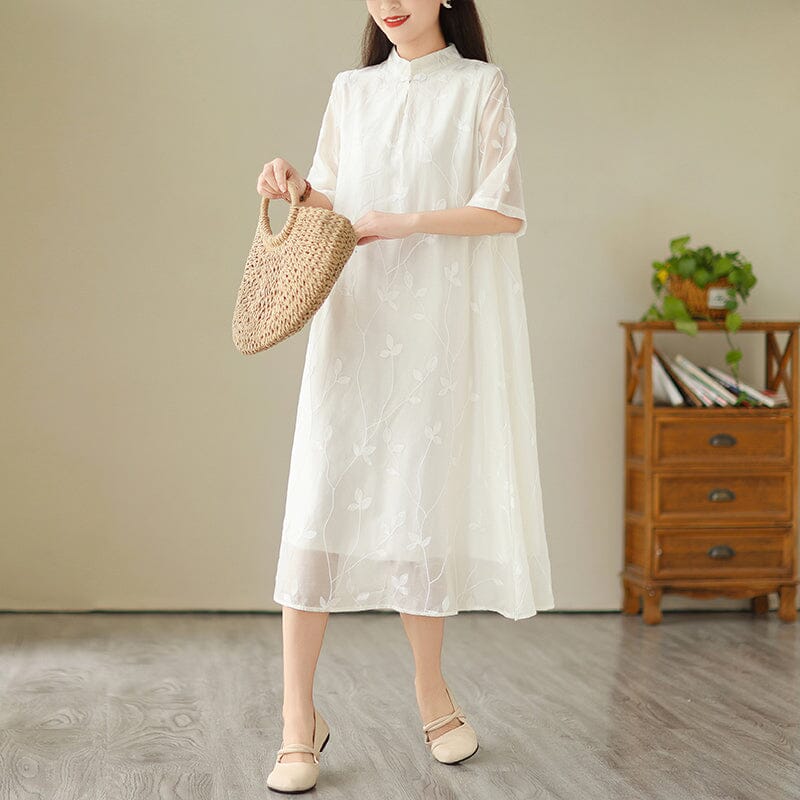 Summer Retro Embroidery Casual Cotton Linen Dress