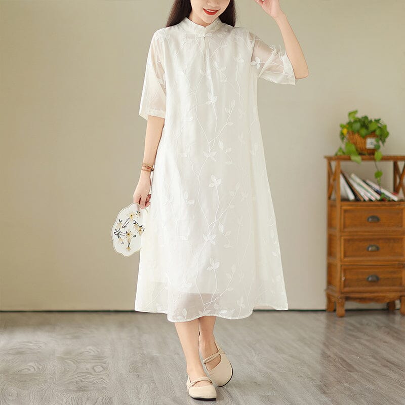 Summer Retro Embroidery Casual Cotton Linen Dress