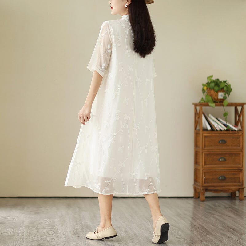 Summer Retro Embroidery Casual Cotton Linen Dress