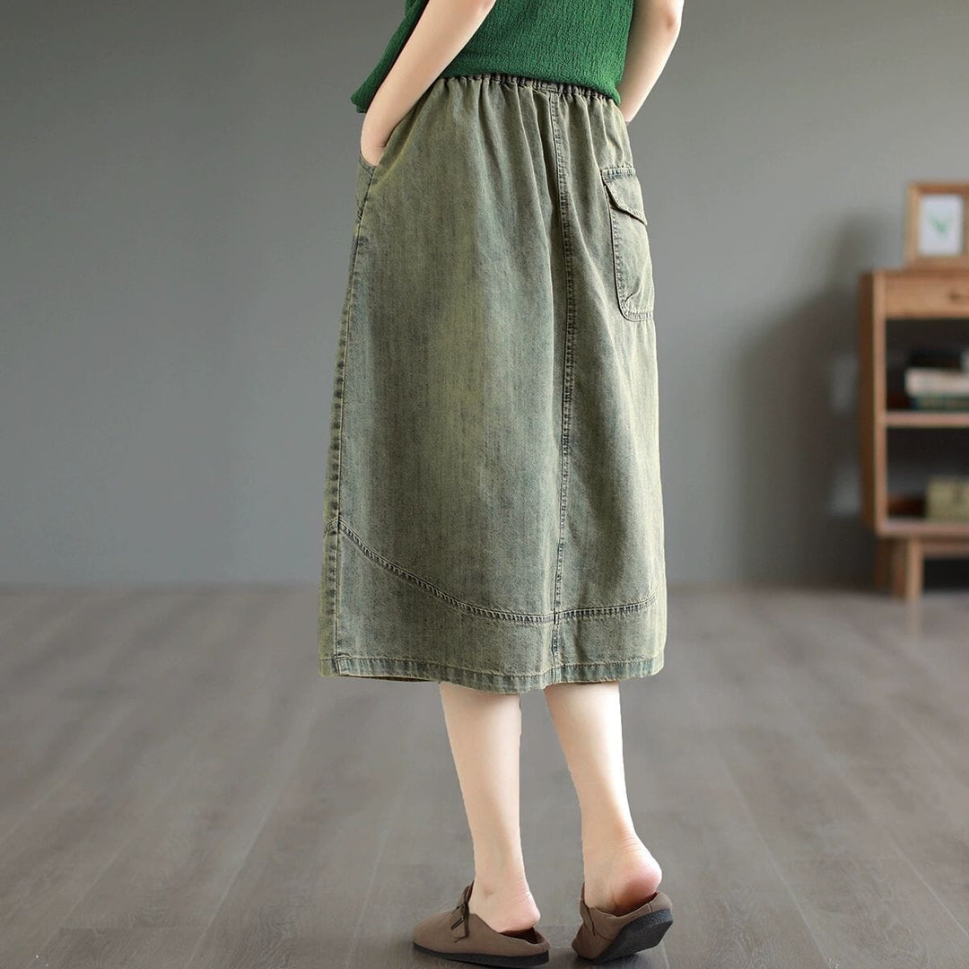 Summer Retro Embroidery Cotton Denim Skirt