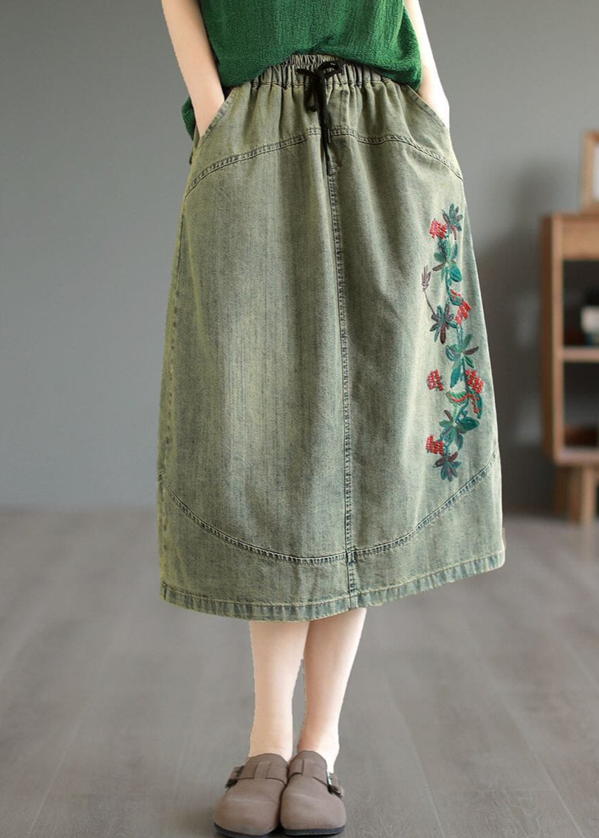 Summer Retro Embroidery Cotton Denim Skirt