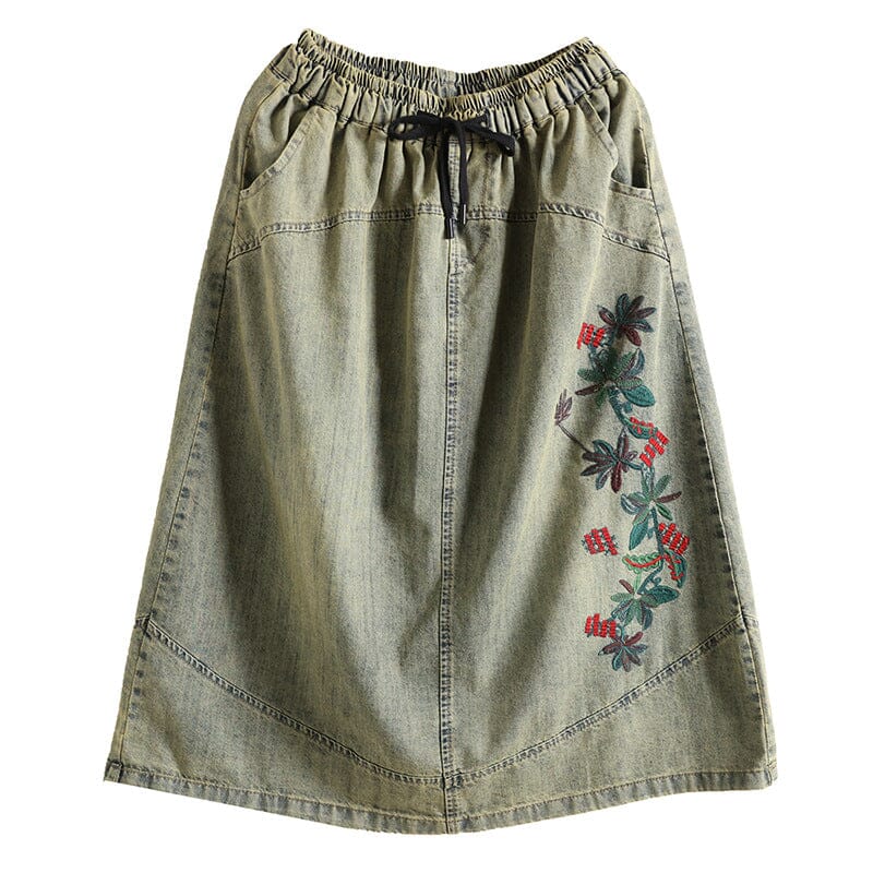 Summer Retro Embroidery Cotton Denim Skirt