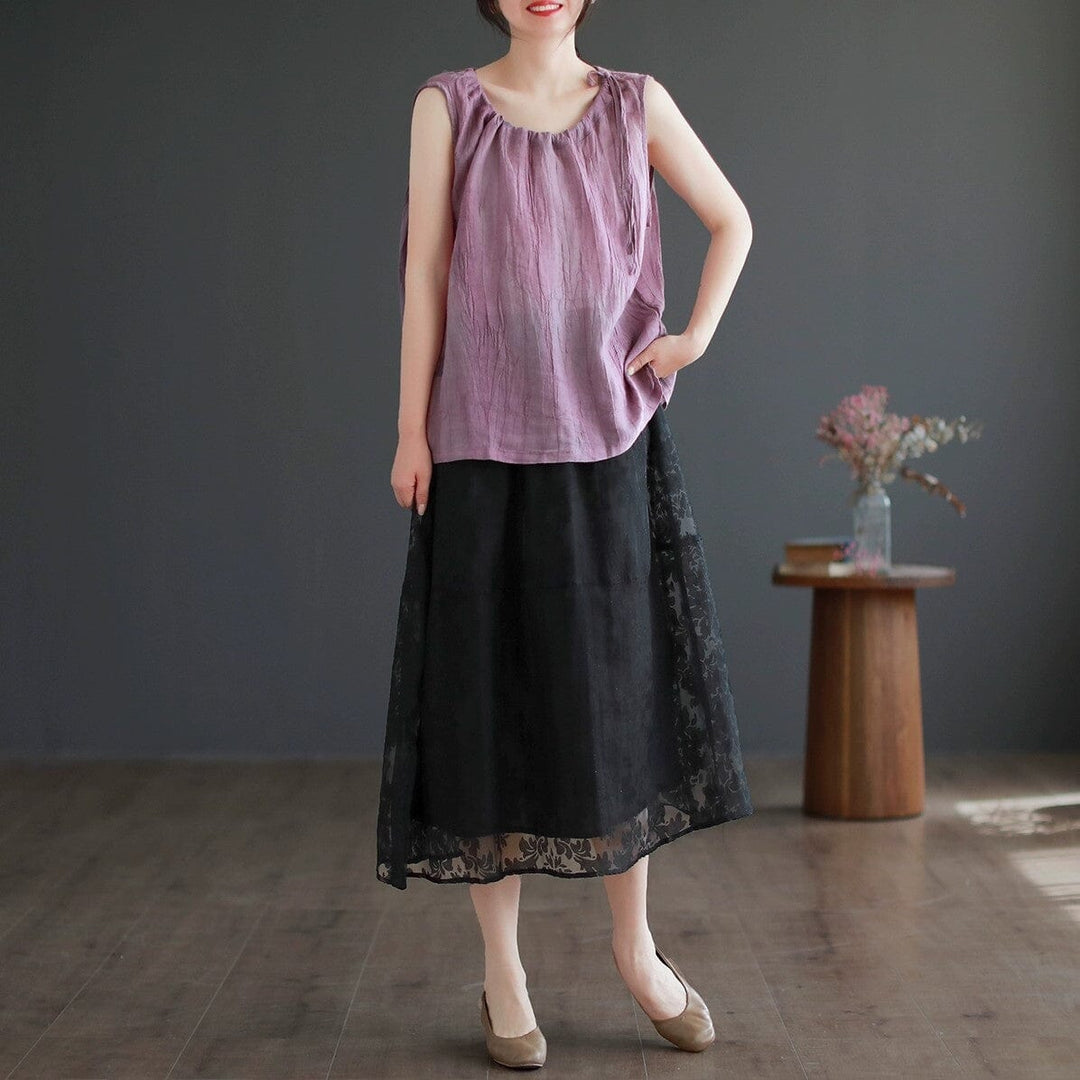 2023 Women Retro Figured Mesh Cotton Linen Skirt