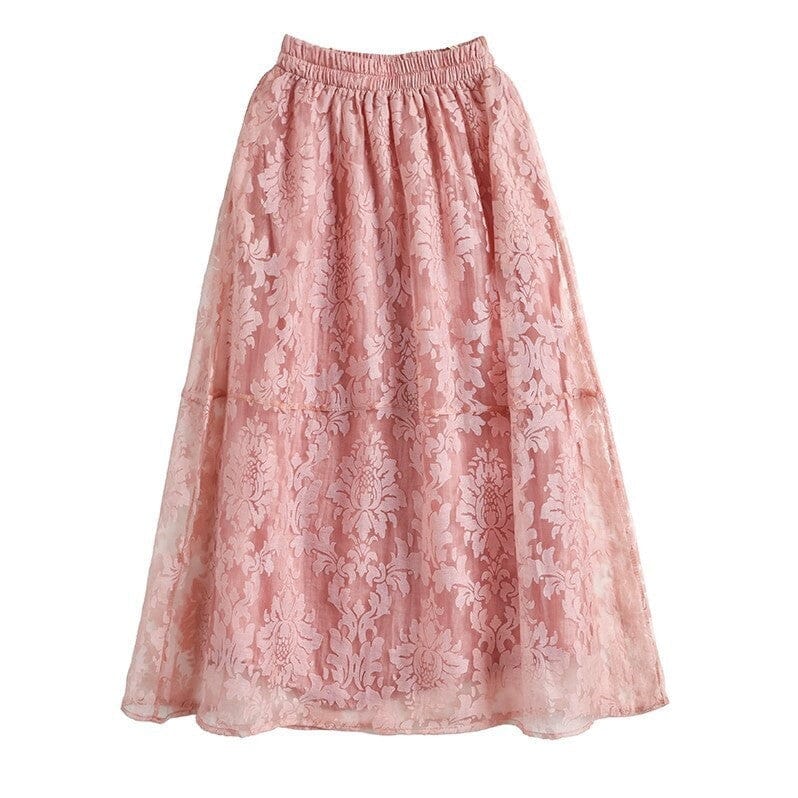 2023 Women Retro Figured Mesh Cotton Linen Skirt