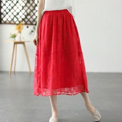 2023 Women Retro Figured Mesh Cotton Linen Skirt