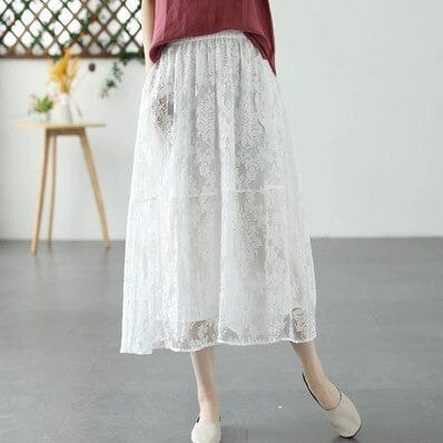 2023 Women Retro Figured Mesh Cotton Linen Skirt