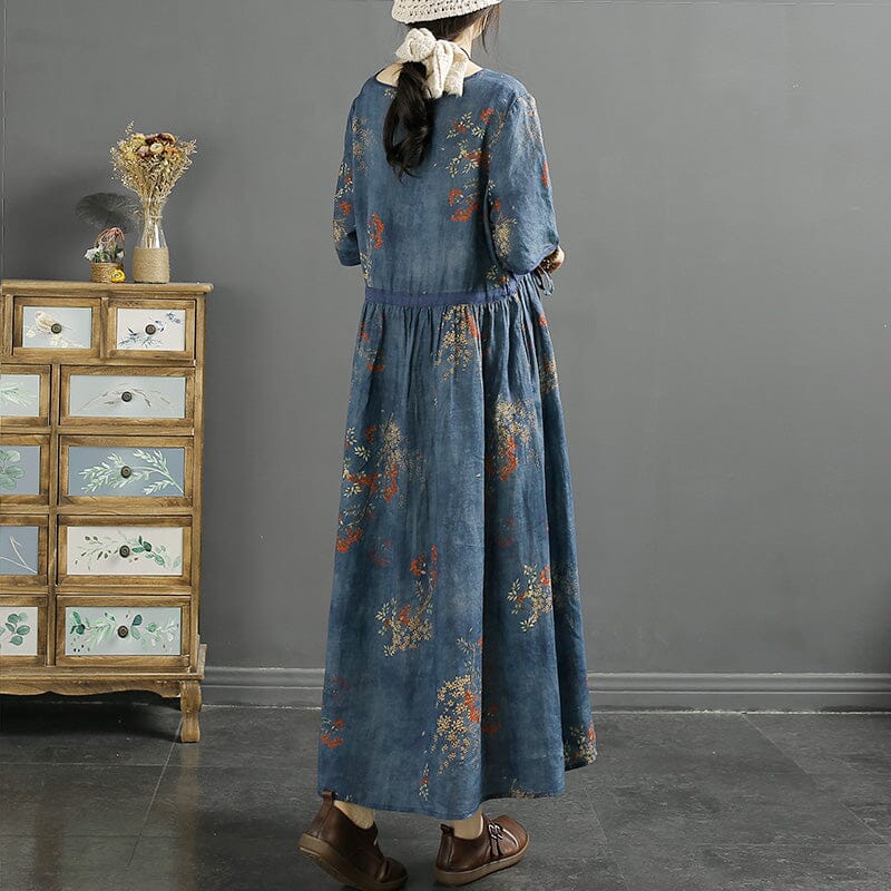 Summer Retro Floral Loose Casual Linen Dress