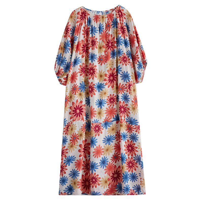 Women Casual Summer Retro Floral Print Dress Half Sleeve