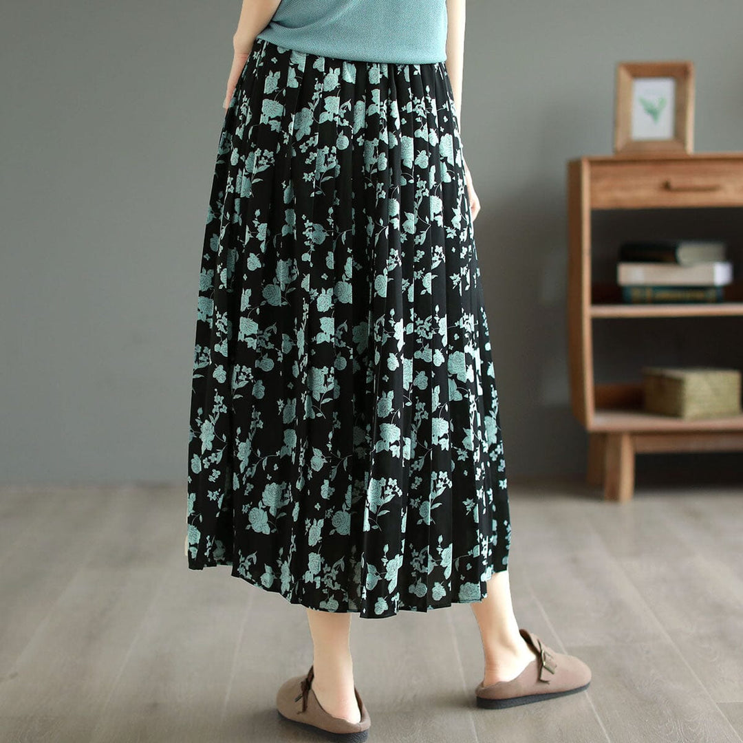 Summer Retro Floral Print Loose Casual Skirt