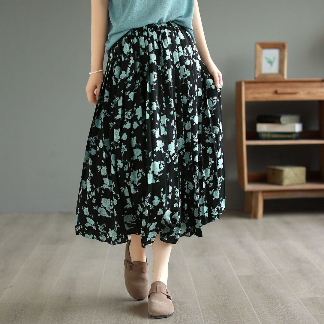 Loose Retro Floral Print Skirt Summer