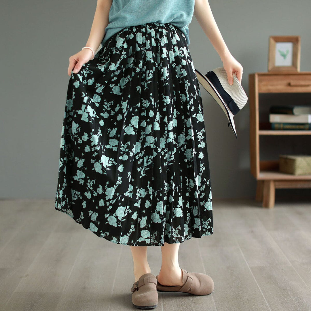 Summer Retro Floral Print Loose Casual Skirt