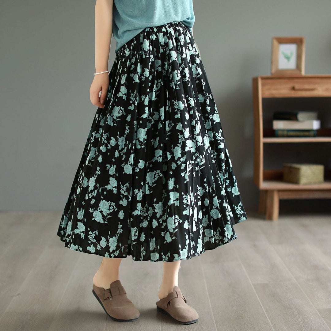 Loose Retro Floral Print Skirt Summer
