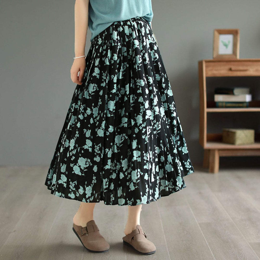 Summer Retro Floral Print Loose Casual Skirt