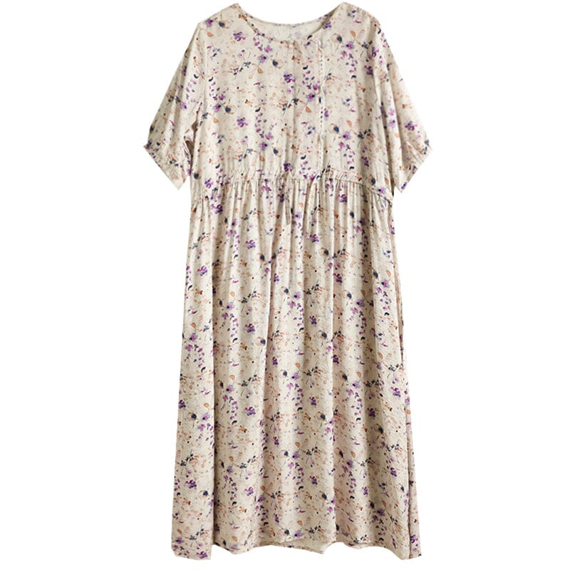Summer Retro Floral Midi Dress Short Sleeve