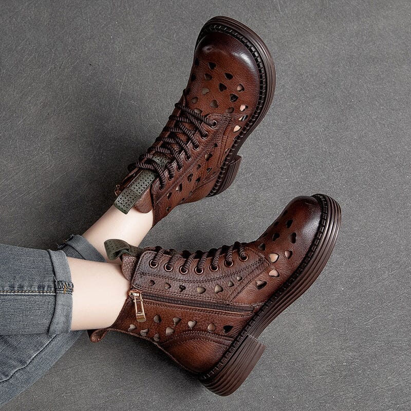 Summer Retro Hollow Leather Ankle Boots