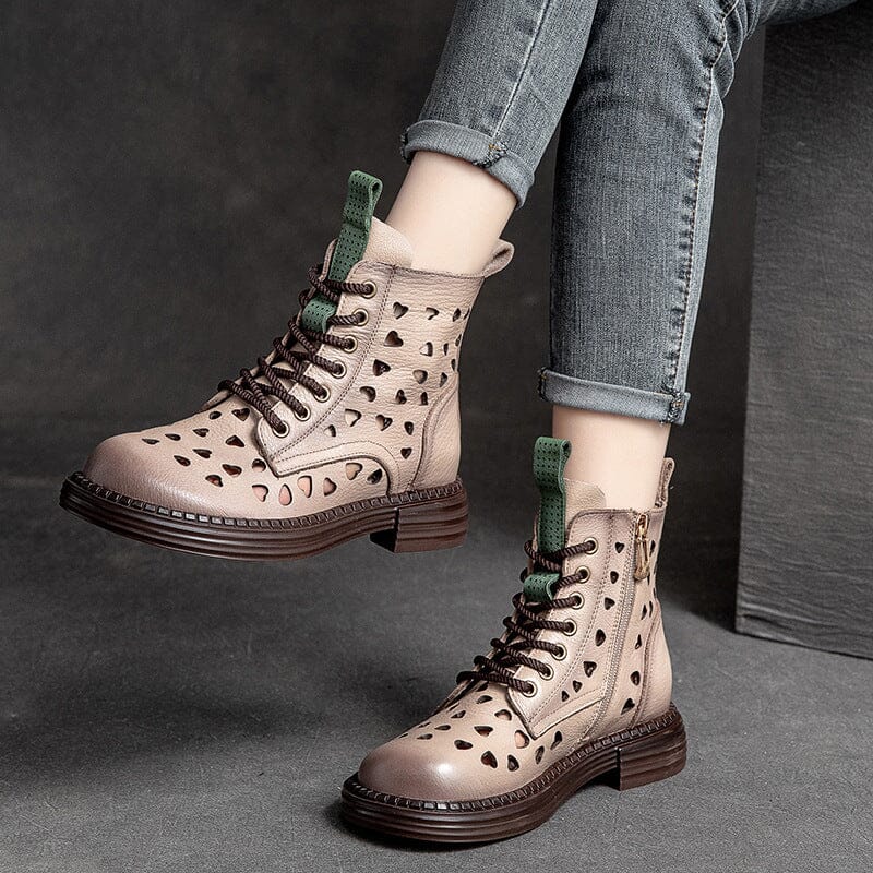 Summer Retro Hollow Leather Ankle Boots