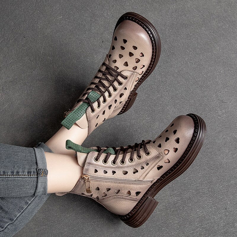 Summer Retro Hollow Leather Ankle Boots