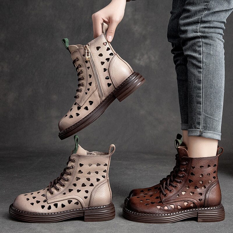 Summer Retro Hollow Leather Ankle Boots