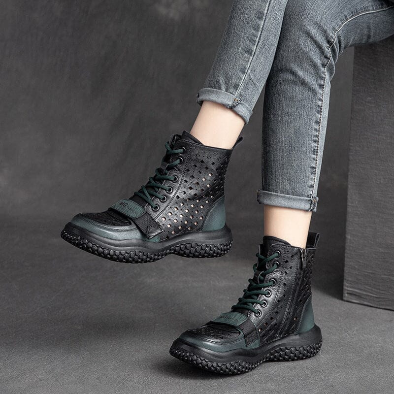 Summer Retro Hollow Leather Boots for Women
