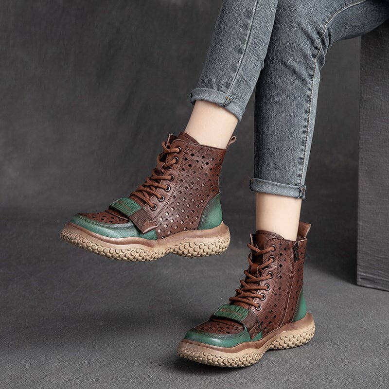 Summer Retro Hollow Leather Boots for Women