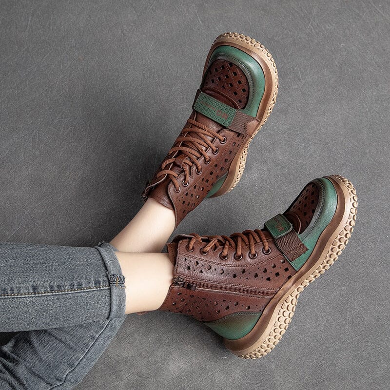 Summer Retro Hollow Leather Boots for Women