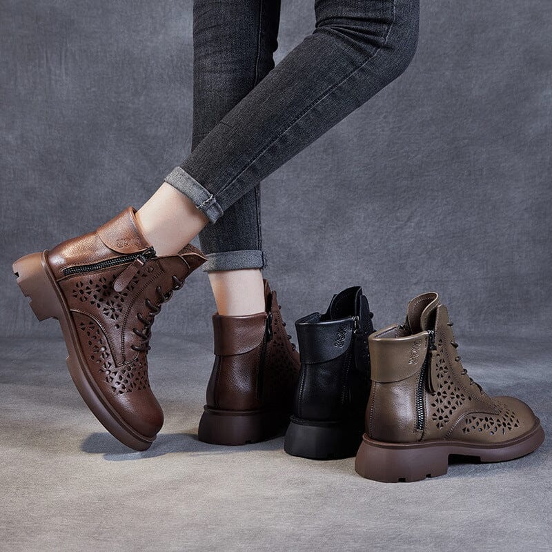 Summer Retro Hollow Leather Casual Boots
