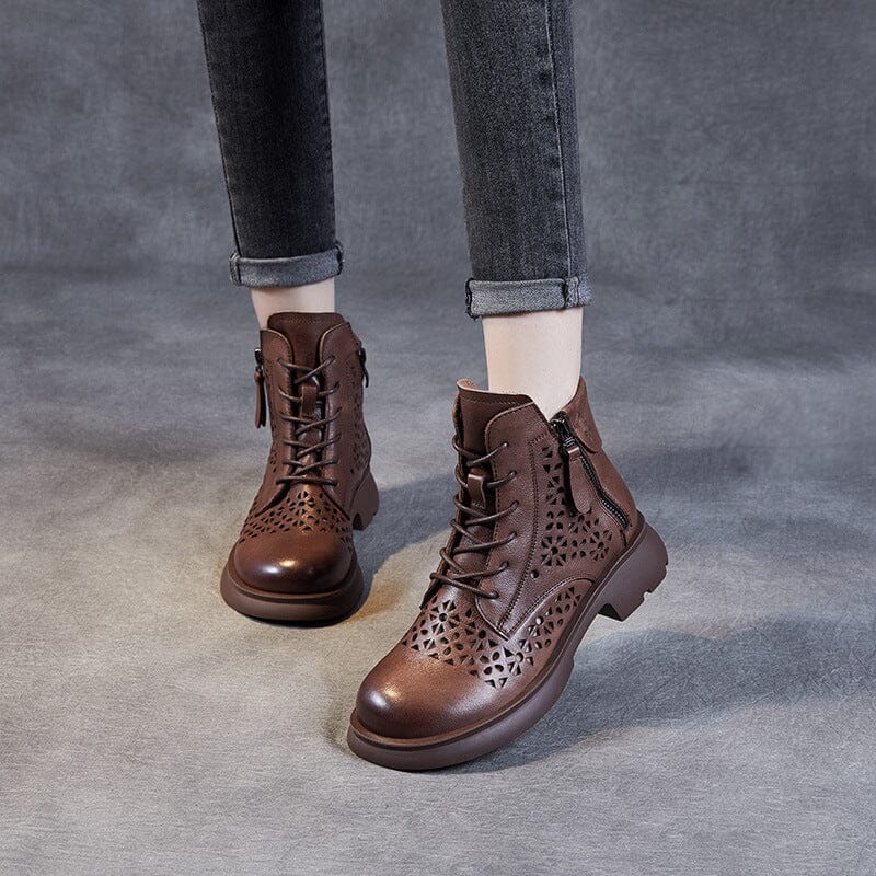 Summer Retro Hollow Leather Casual Boots