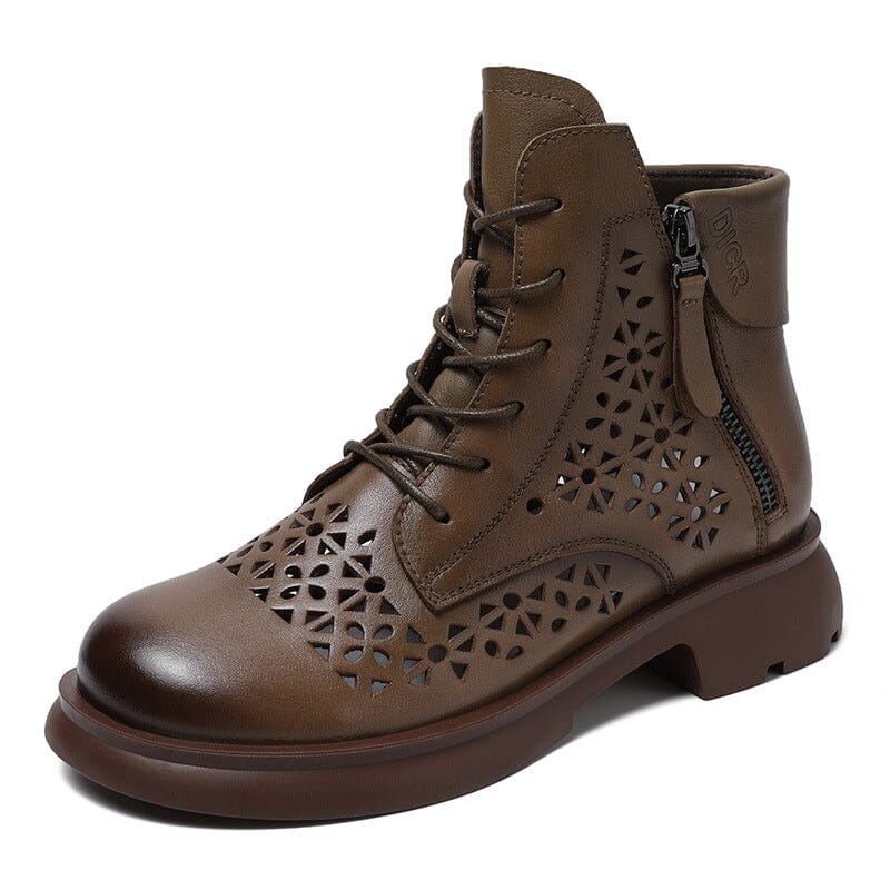 Summer Retro Hollow Leather Casual Boots