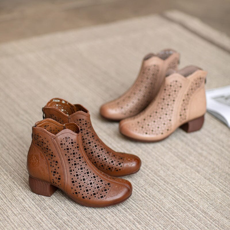 Summer Retro Hollow Leather Heels Boots