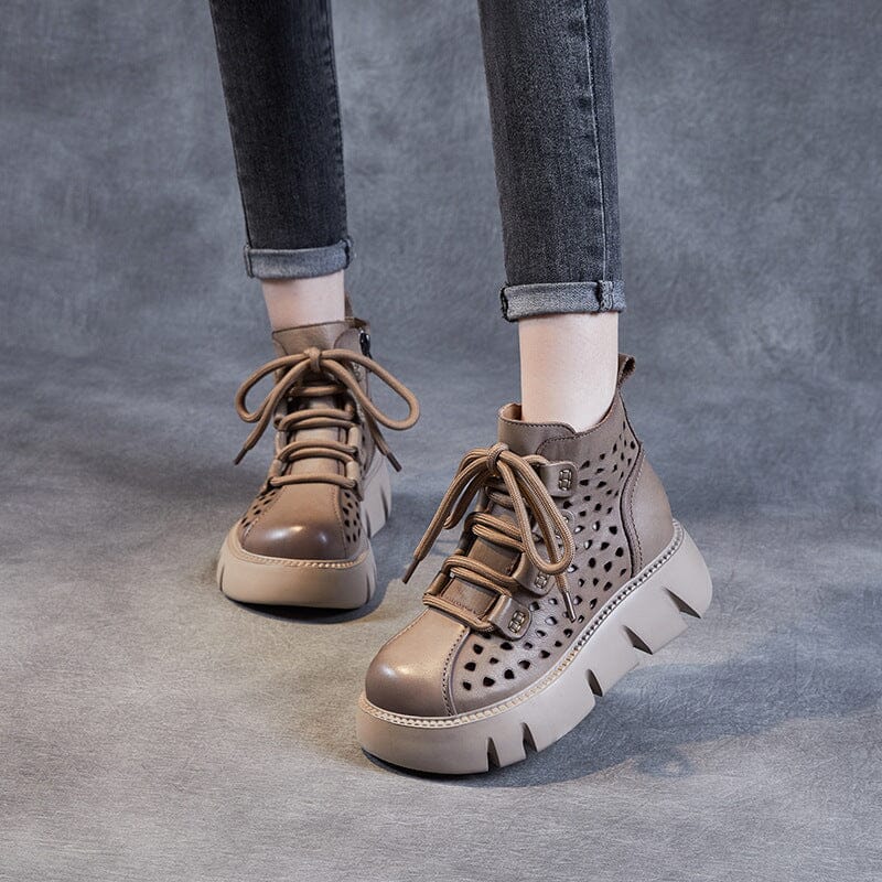 Summer Retro Hollow Leather Platform Casual Boots