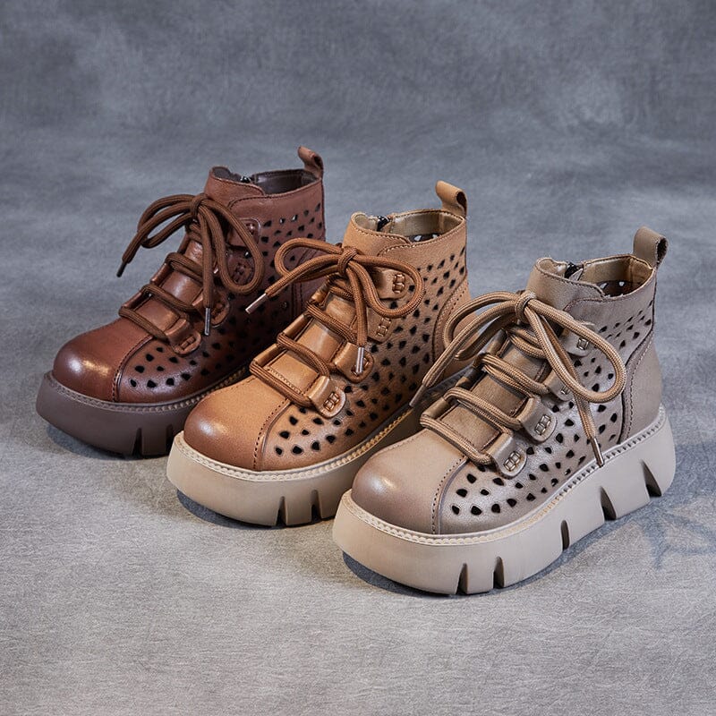 Summer Retro Hollow Leather Platform Casual Boots