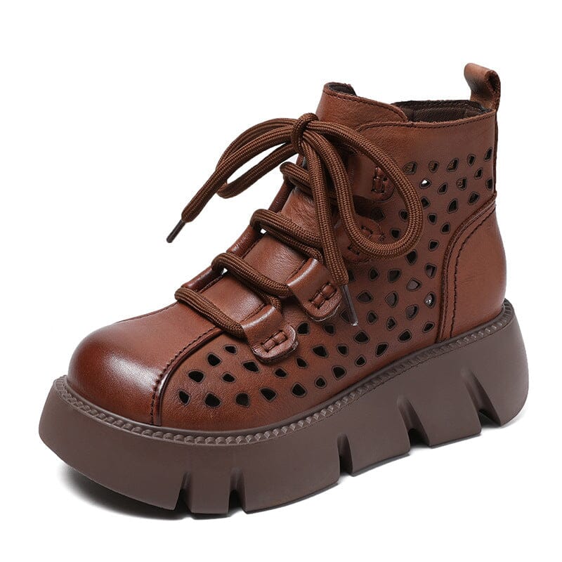 Summer Retro Hollow Leather Platform Casual Boots