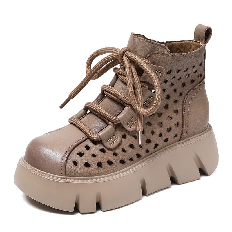 Summer Retro Hollow Leather Platform Casual Boots