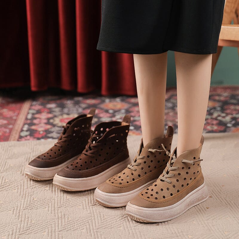 Summer Retro Leather Lace Up Thick Soled Boots