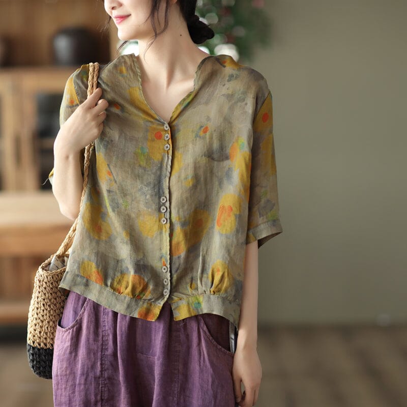 Summer Retro Loose Thin Linen Blouse