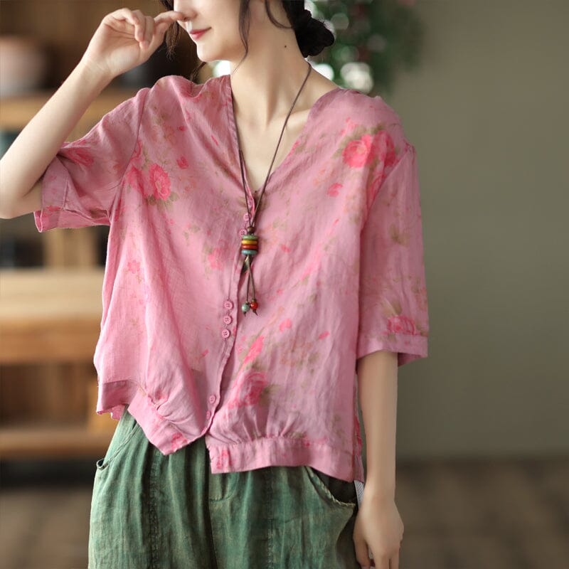 Summer Retro Loose Thin Linen Blouse