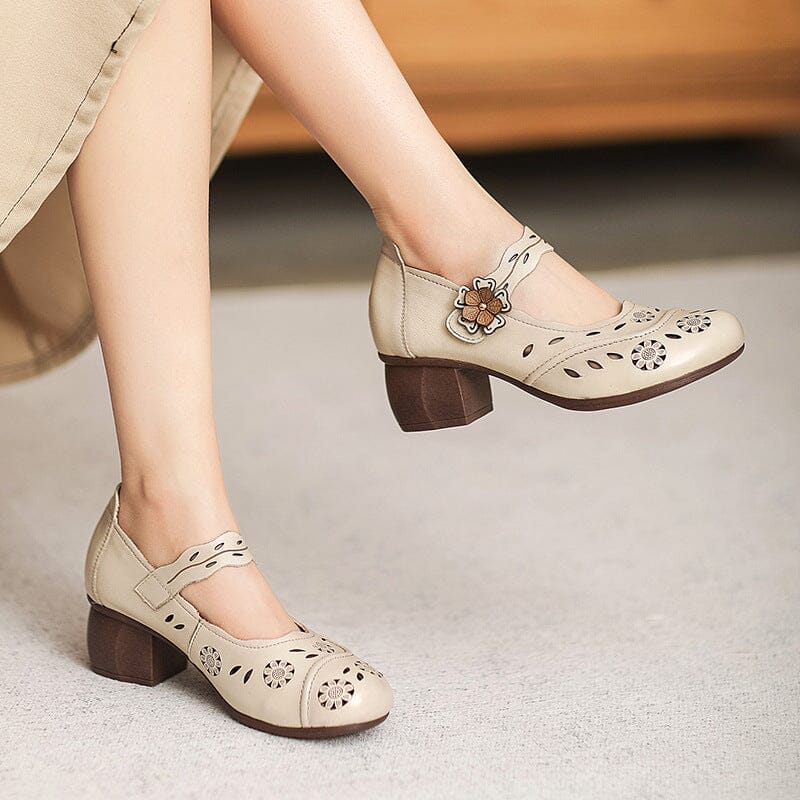 Summer Retro Patchwork Hollwo Leather Casual Shoes