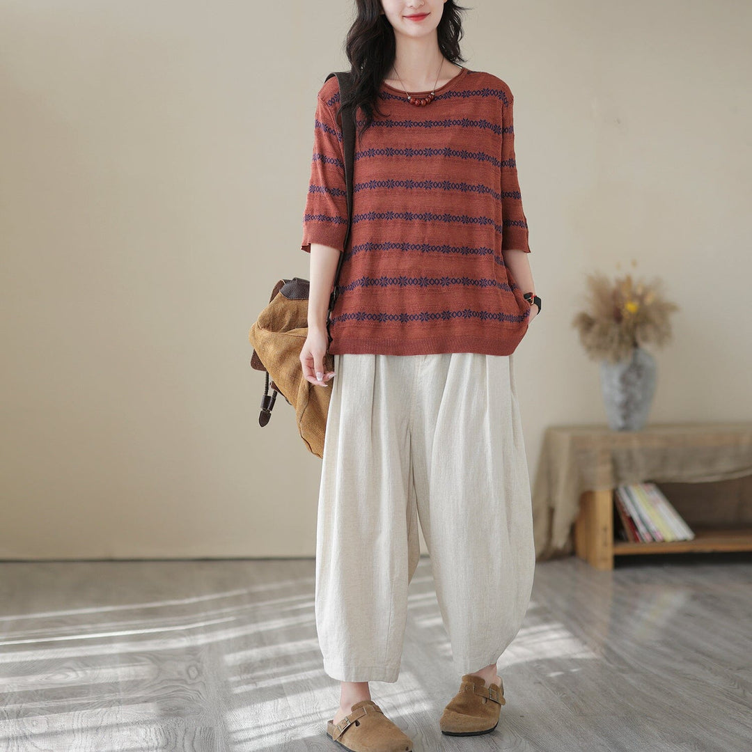 Summer Retro Patchwork Loose Causal T-Shirt