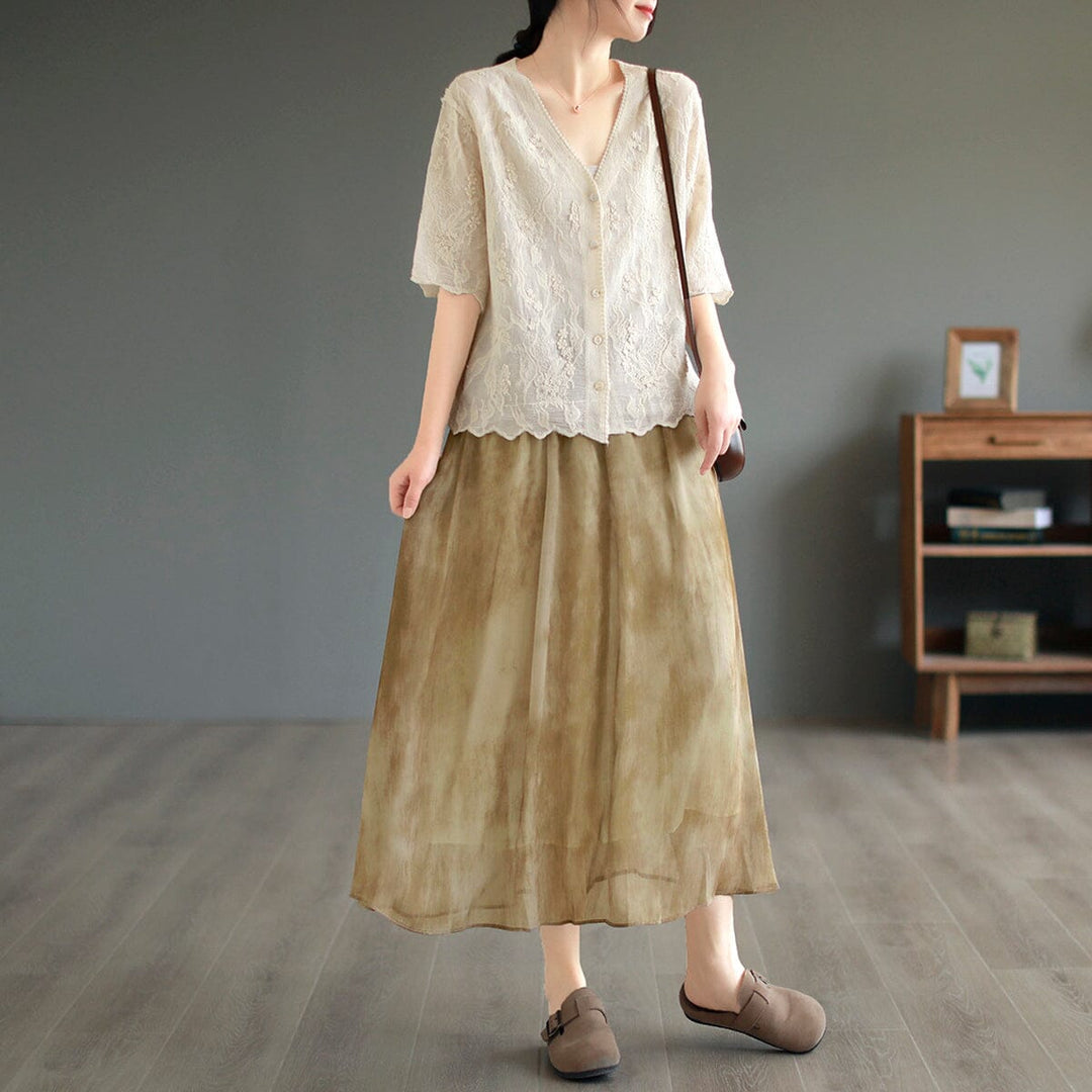 Summer Loose Retro Print Casual A-Line Skirt