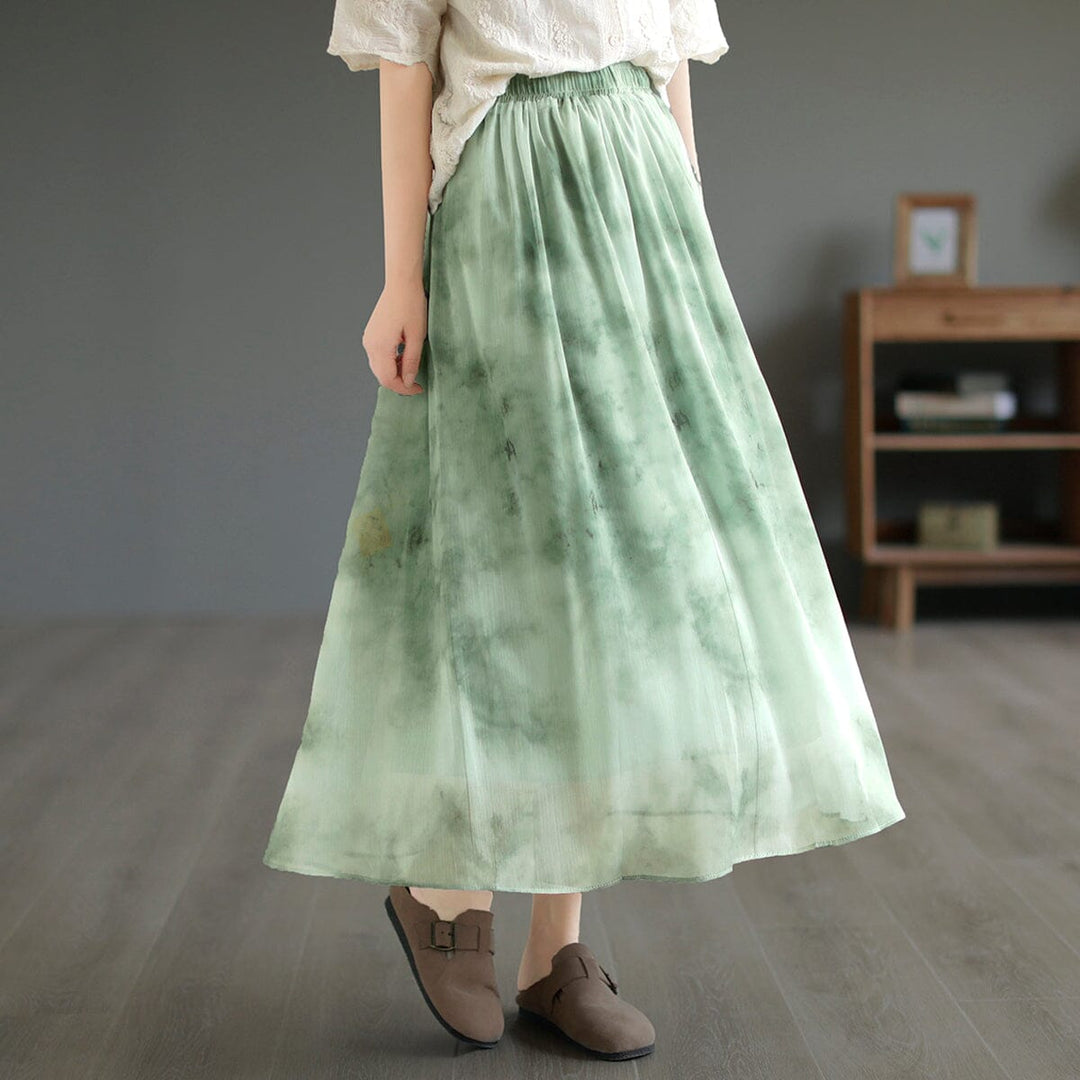 Summer Loose Retro Print Casual A-Line Skirt