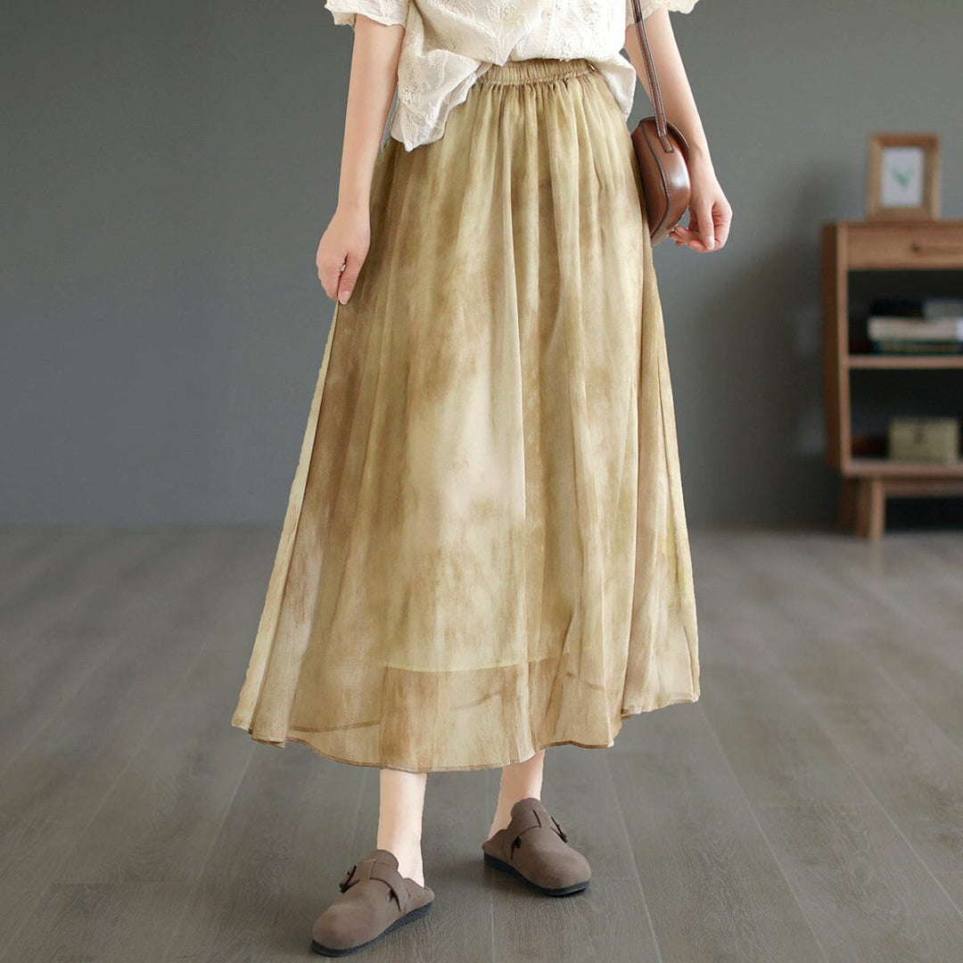 Summer Loose Retro Print Casual A-Line Skirt